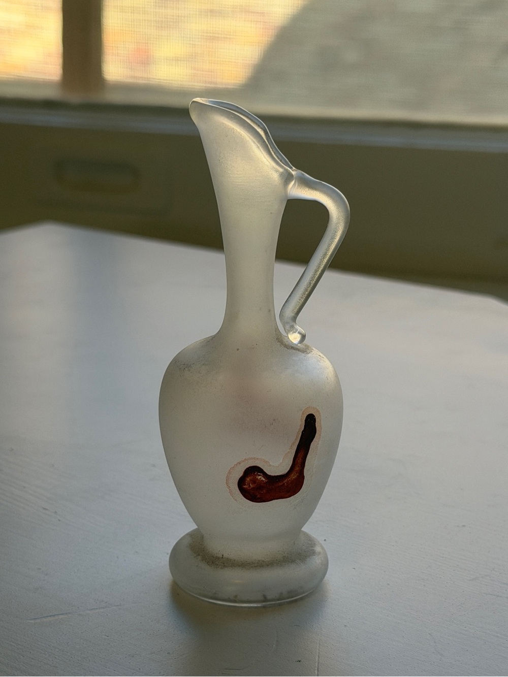 Vintage Mini Neker Glass from Jerusalem Israel Handblown Frosted Ewer / Pitcher
